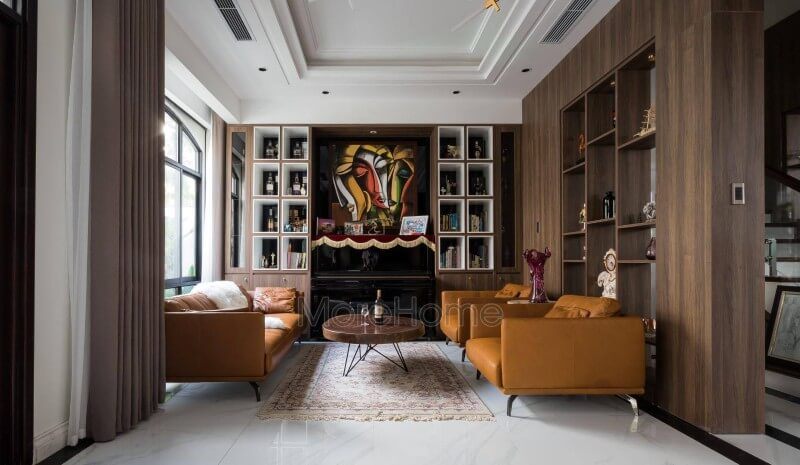 Thi công nội thất phòng khách hiện đại cho biệt thự cao cấp tại Hải Phòng